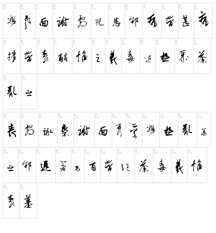 Chinese Cally TFB font map